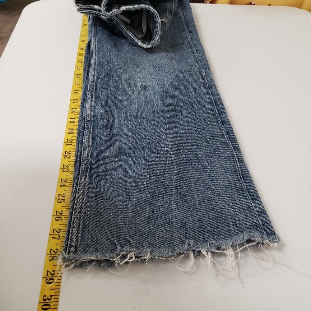 Zara Womens Wide Leg Blogger Fav Raw Hem Jeans Size 0 Blue High Rise Pockets - Picture 9 of 10